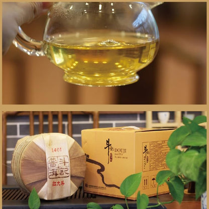 Douji 2014 Dadou Raw Puerh Tea Cake 357g - Aged Xishuangbanna Small Arbor Tree Spring Tea