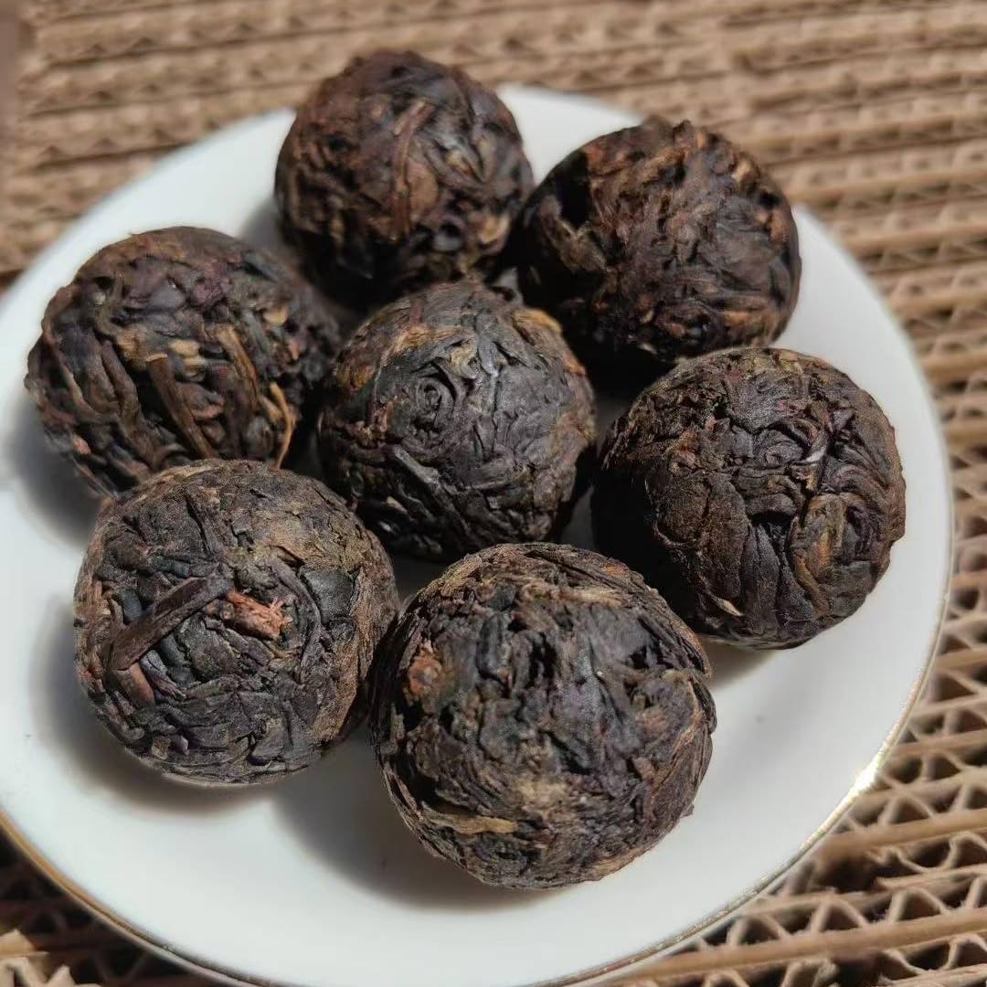 2003 Yiwu Mountain Mabanggong Raw Pu-erh Dragon Ball Tea, 500g Bamboo Basket, from Yunnan