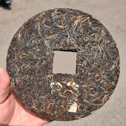 1990s Yunhai Yuancha Copper Coin Raw Pu-erh Tea Cake, 400g, from Yunnan
